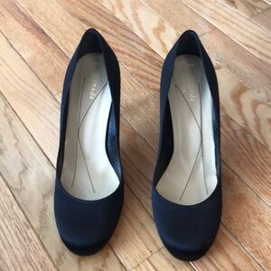 Kate Spade black satin rounded toe high heel